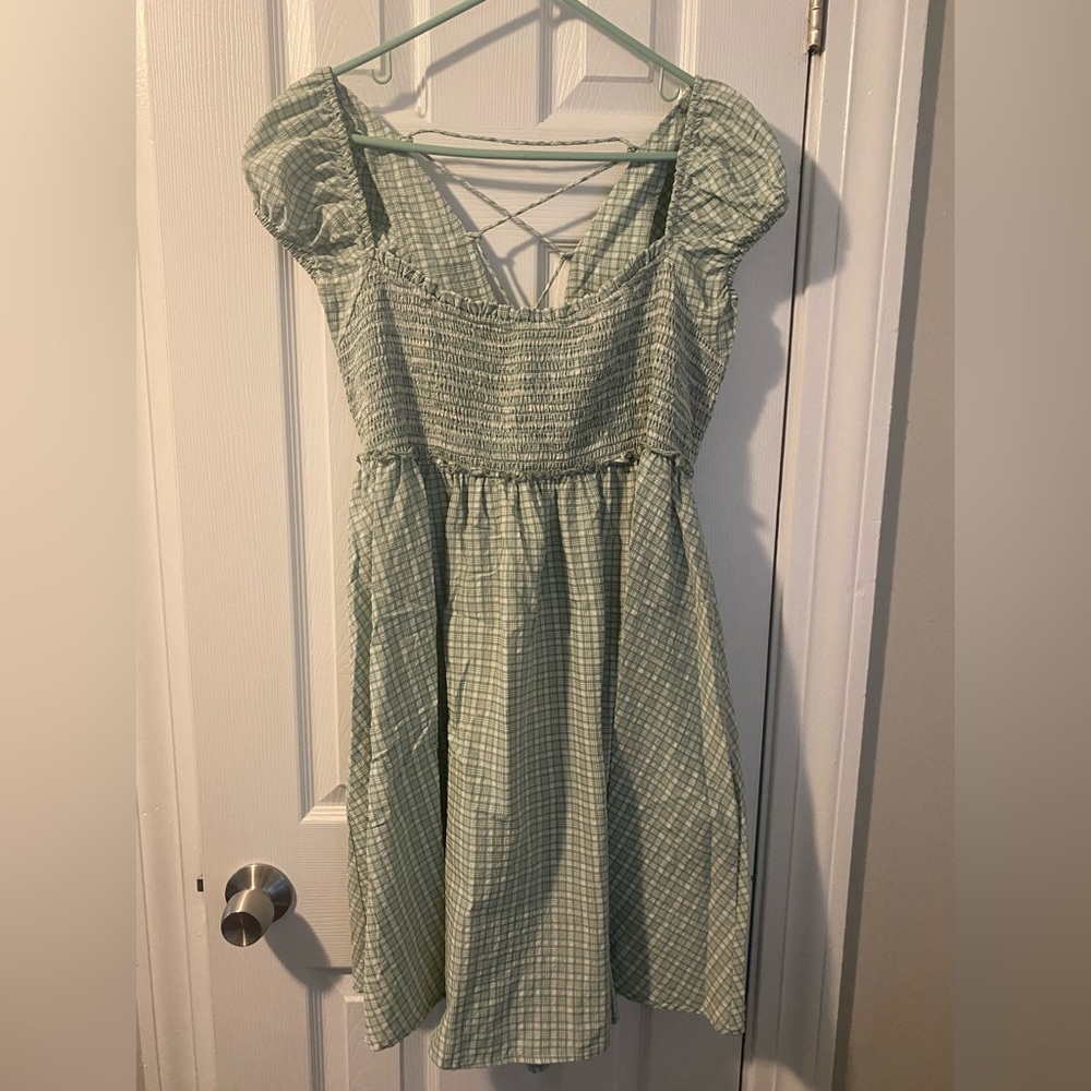 Free People green and white gingham dress size Xl